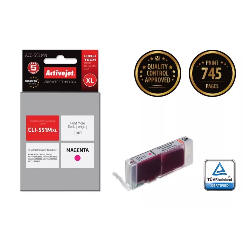 Cartuccia d'inchiostro Activejet ACC-551MN (sostituto per Canon CLI-551M; Supreme; 15 ml; magenta)