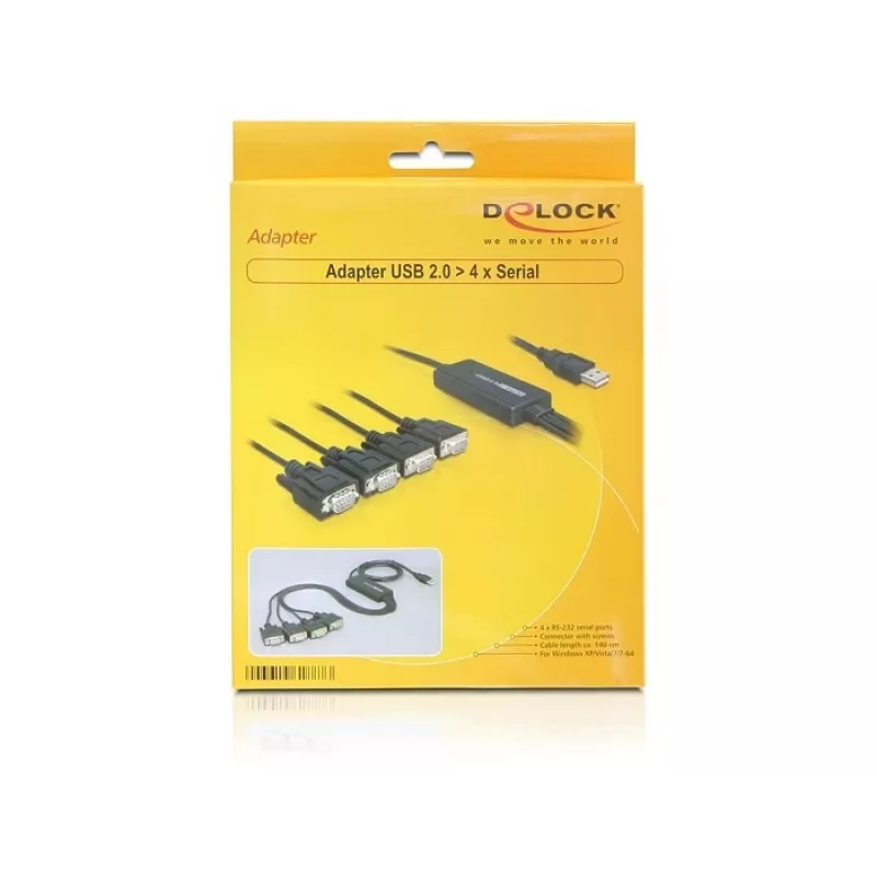 DeLock adattatore USB2.0 > 4 x seriale - adattatore seriale - USB - RS-232 x 4 (61887)
