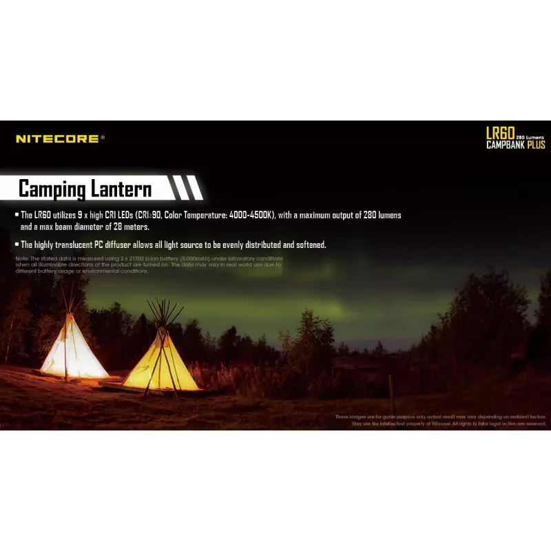 Lanterna da campeggio a batteria Nitecore LR60 280 lm USB C