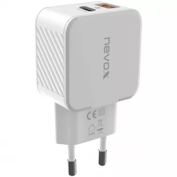 nevox caricabatterie USB PD Type-C + USB QC 3.0 30 Watt bianco (2009)
