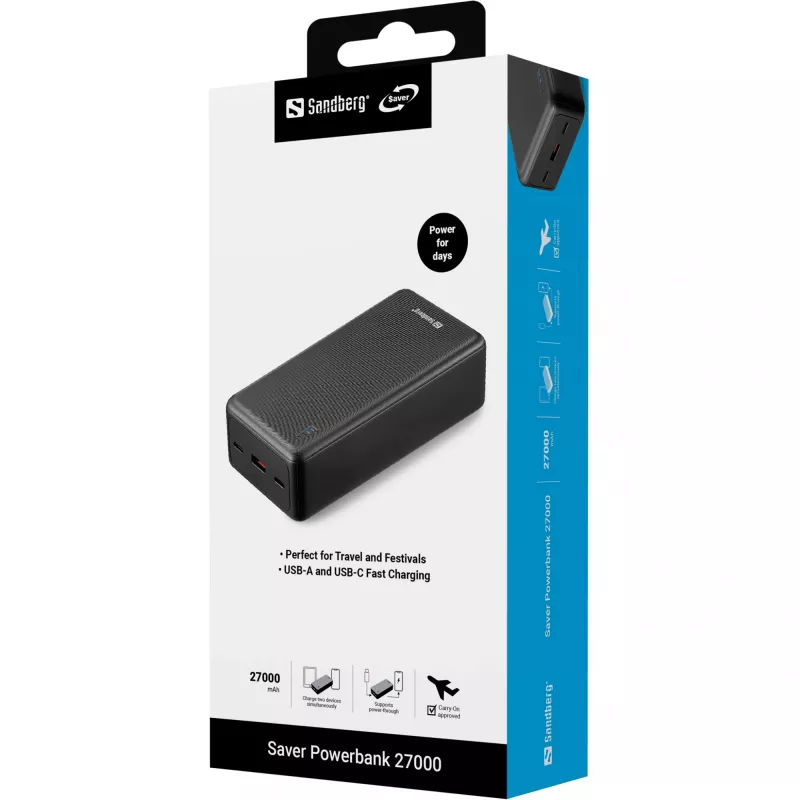 Powerbank Sandberg Saver 27000 mAh litio-ione nero