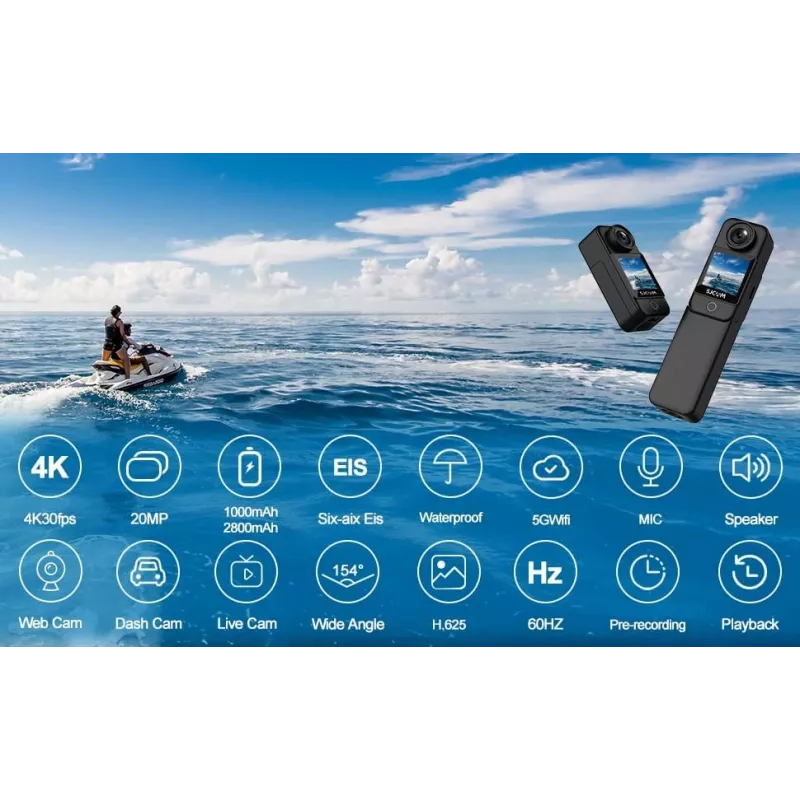 Action cam SJCam C300 4K 30fps, design compatto impermeabile