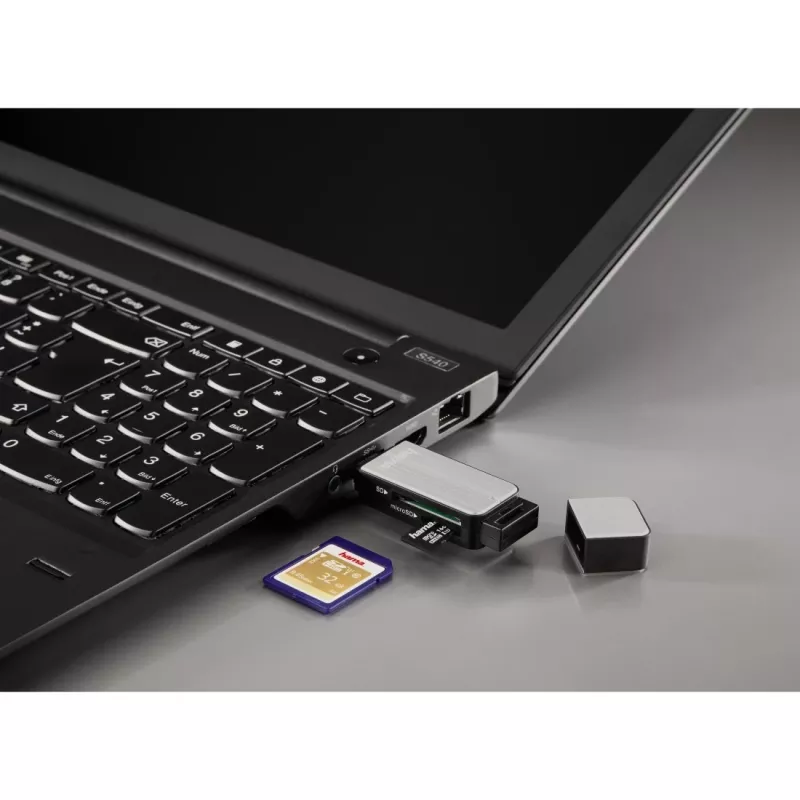 Hama 123900 lettore di schede USB 3.0 SD/microSD, alluminio, nero/argento