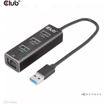Hub USB CLUB3D USB 3.2 Gen1 Type-A con 3 porte e Gigabit Ethernet