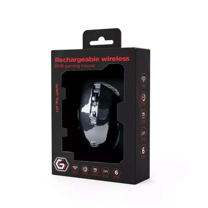 Mouse ottico RF wireless Gembird MUSGW-6BL-02 — per destrorsi, 3200 DPI, 6 tasti, nero, RGB