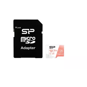 Scheda MicroSDXC Silicon Power Superior 128GB UHS‑I Class 10 U3 V30, 100/80 MB/s, bianco/pesca