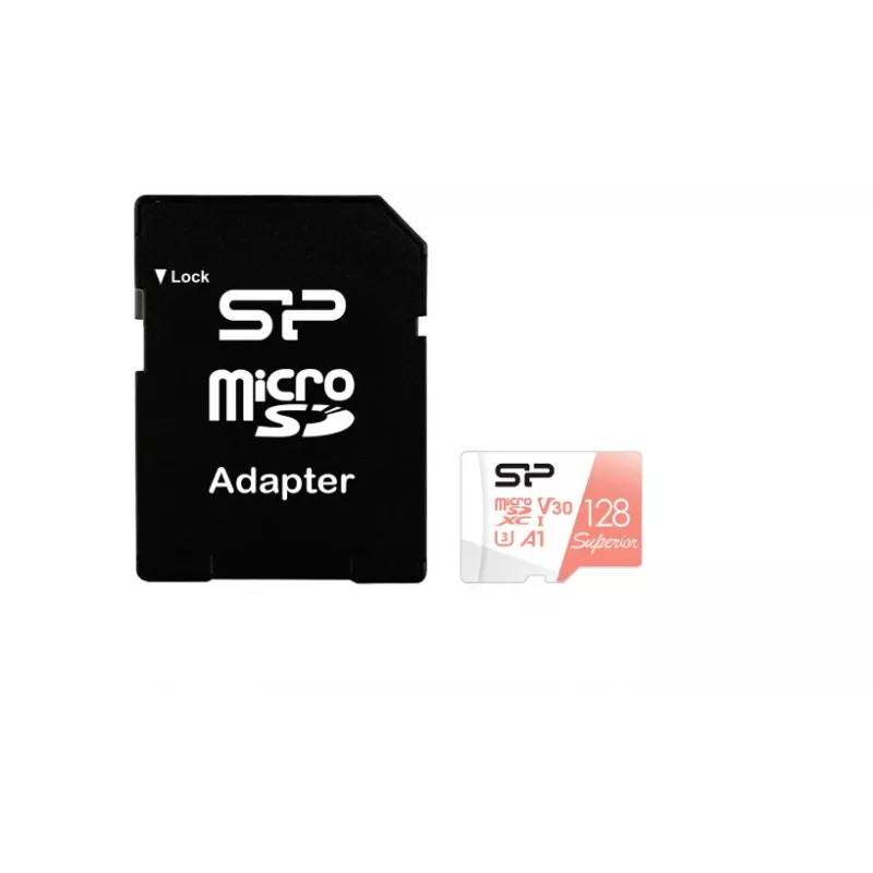 Scheda MicroSDXC Silicon Power Superior 128GB UHS‑I Class 10 U3 V30, 100/80 MB/s, bianco/pesca