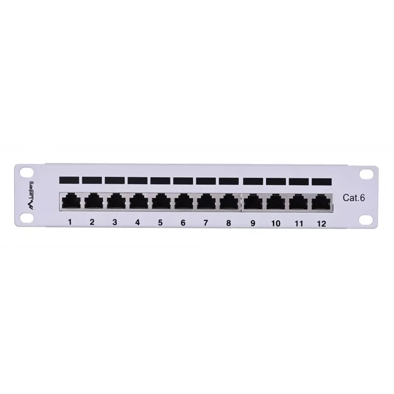 Patch panel LANBERG PPF6-9012-S, 12 porte, metallo, grigio, 1HE, 215×130×44.5 mm