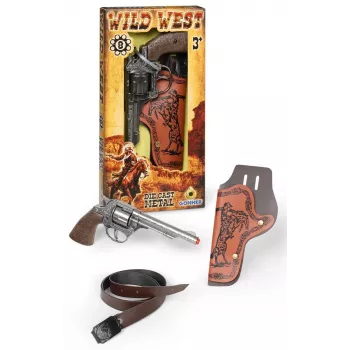 Pistola giocattolo in metallo cowboy Pulio 155201/0 con fondina – un colpo, replica, costruzione in metallo