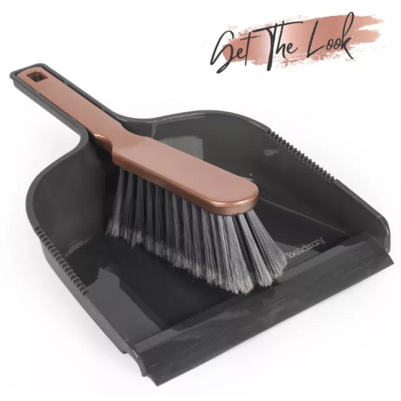 Beldray LA085825EU7 set paletta e spazzola con bordo in gomma, 34 x 22,5 x 6 cm, grigio/oro rosa