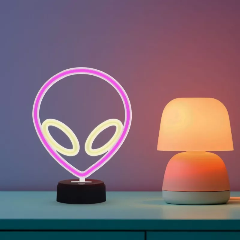 Lampada da tavolo MANTA SNL86PK Style Neon Lights UFO rosa – lampada neon decorativa rosa