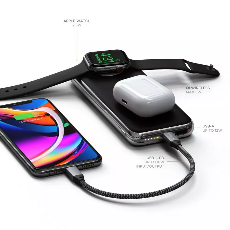 Power bank wireless Satechi Quatro ST-UC10WPBM, 10000 mAh, nero