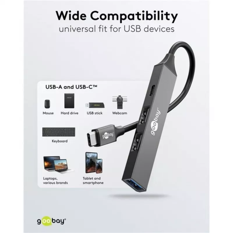Hub USB Goobay Slim a 4 porte, USB-C™ a USB-C™/USB-A, USB 3.2 (74459)