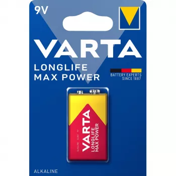 VARTA Batteria alcalina Max Tech, E-Block (9V/6LR61) 9,0 Volt, dimensioni: (L)26,5 x (P)17,5 x (A)48,5 mm, - 1 pezzo (04722 101 401)