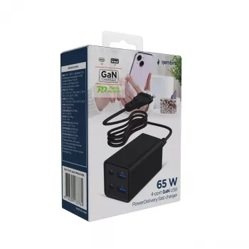 Gembird TA-UC-2A2C-PD65-01-BK caricabatterie per dispositivi mobili laptop, smartphone nero AC ricarica rapida indoor