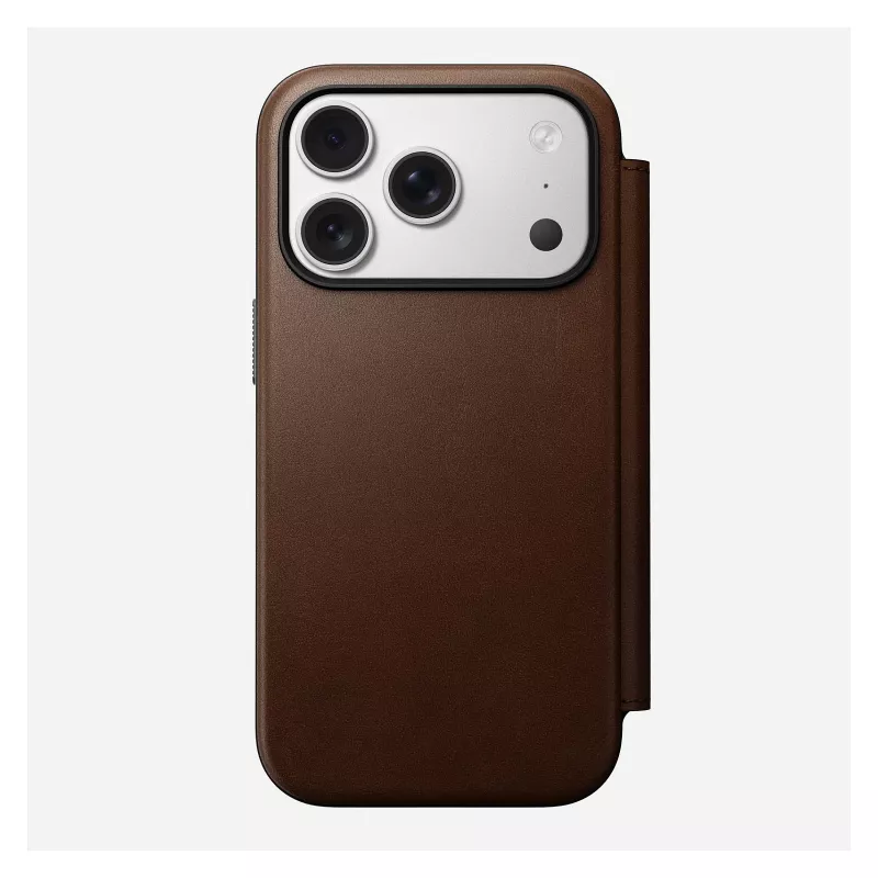 Custodia folio in pelle per smartphone Nomad Modern Leather Folio per iPhone 17 Pro – marrone, per 6,3 pollici (16 cm), 4 scomparti per carte