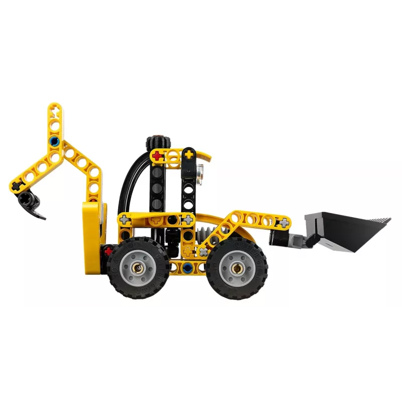 Set da costruzione LEGO Technic Backhoe Loader 42197 — sterzo articolato, caricatore funzionante, 104 pezzi, età consigliata 7+