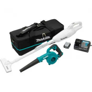 Kit combinato a batteria CLX245SAX1, 12 Volt, soffiatore per foglie blu/nero, batteria agli ioni di litio 2,0 Ah, aspirapolvere a batteria e soffiatore a batteria