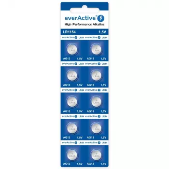 Pila a bottone alcalina everActive AG13 (LR44) — confezione da 10 pezzi