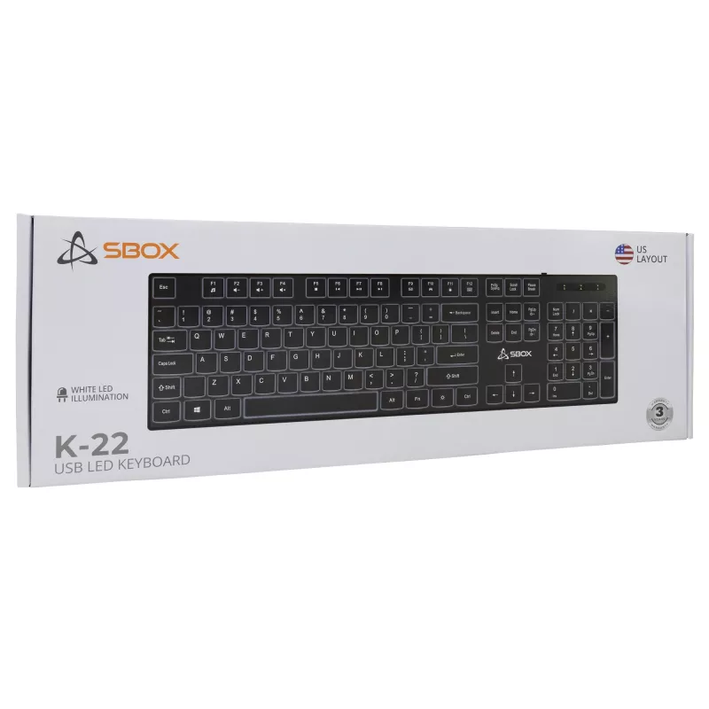Tastiera USB con filo SBOX K-22 US nero — layout US, nero, connessione USB con filo