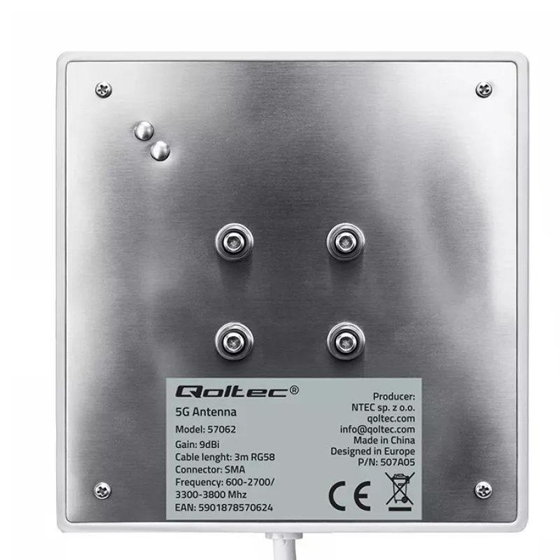 Antenna 4G/5G LTE esterna QOLTEC 9 dBi con connettore SMA e cavo 3 m