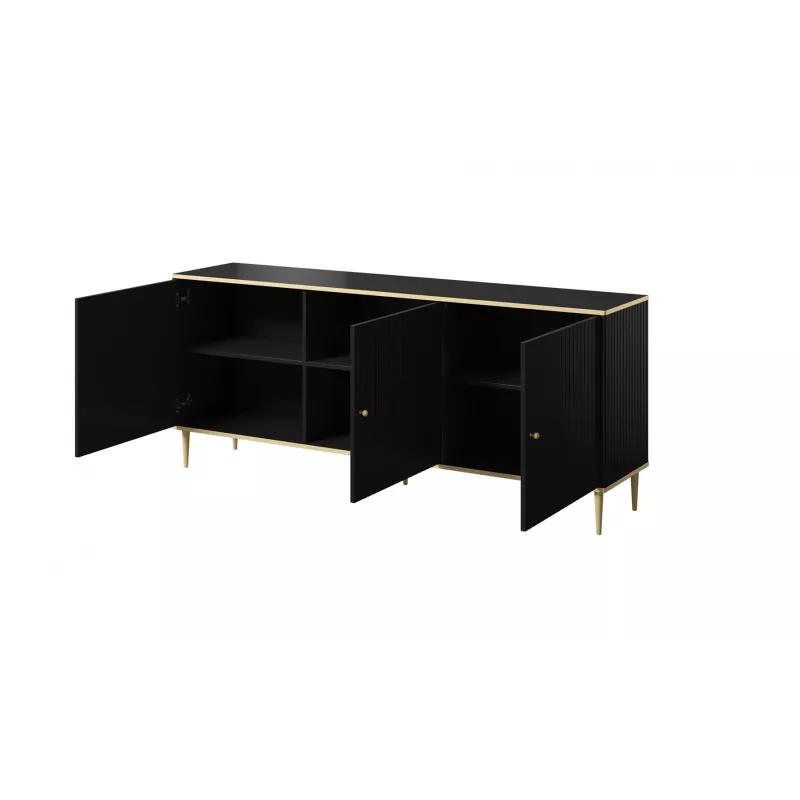 GLAMOUR Cassettiera 180x40x75,5 cm, nero opaco + oro