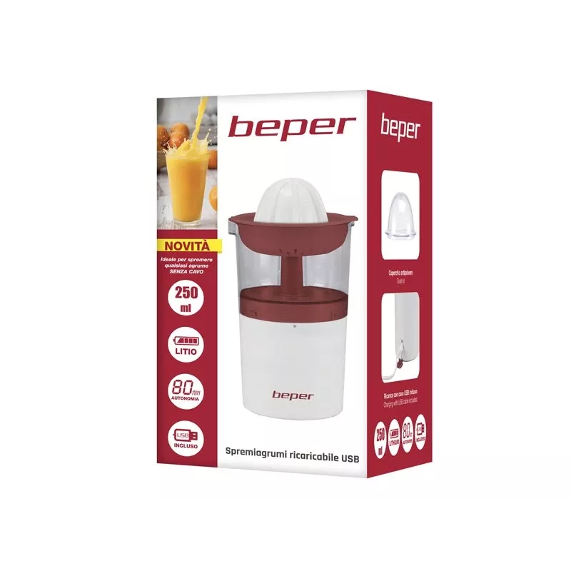 Beper P102EST100 spremiagrumi ricaricabile via USB, 250 ml, bianco/rosso