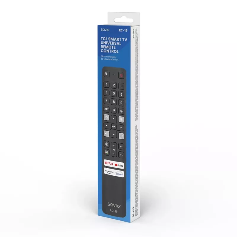 Telecomando universale SAVIO RC-15 per TCL SMART TV, IR wireless, nero, portata 10 m