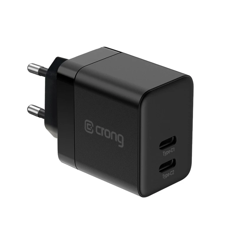 Caricabatterie da parete Crong Ultra Compact GaN 35W PD 3.0 2x USB-C (nero)