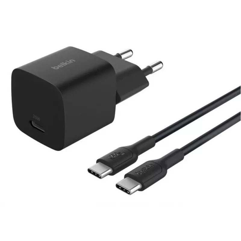 Caricabatterie AC da interno Belkin BoostCharge 25 W USB-C PD/PPS, cavo 1 m, nero - per console di gioco, smartphone, tablet