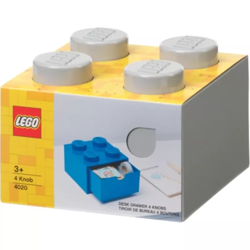 Cassetto da scrivania LEGO 4, scatola contenitore grigia, con stud