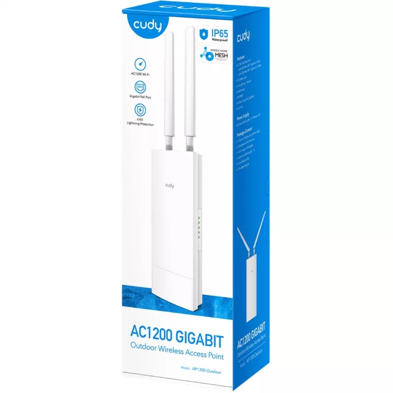 Access Point Cudy AP1300 Outdoor — Dualband 2,4/5 GHz, 300/867 Mbit/s, IP65, PoE, 2 antenne esterne RP‑SMA