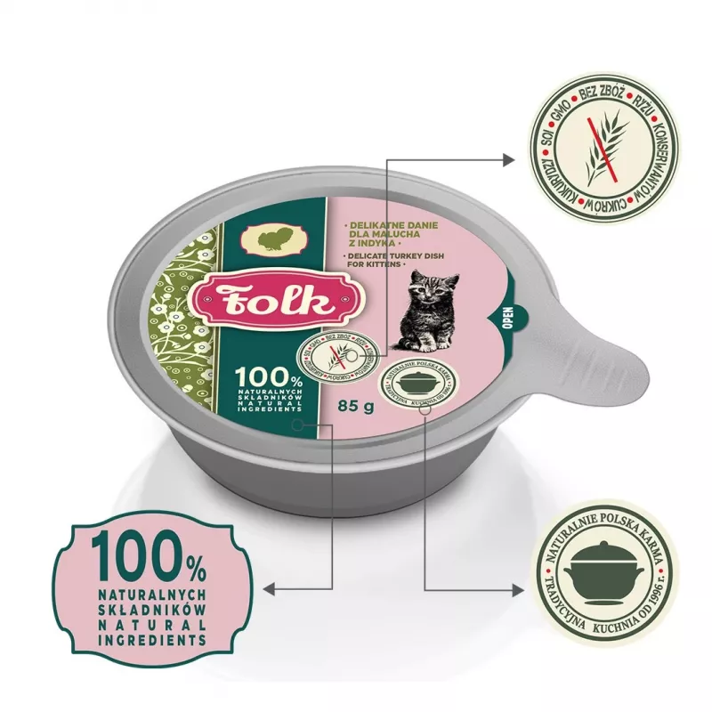 FOLK Kitten delizioso piatto di tacchino - cibo umido per gatti - 85g