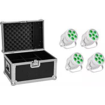 Set proiettori PAR LED EUROLITE Silent PAR 6 QCL Floor – 4 unità con flightcase