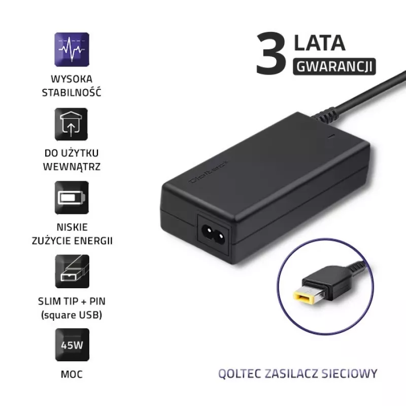 Alimentatore laptop Qoltec Lenovo 45W 20V 2,25A Slimtip + Pin 50098.45W