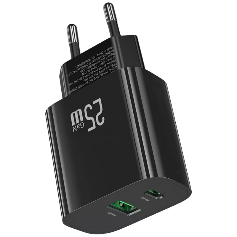 Caricabatterie USB usams USA001629 25W 1×USB-C + 1×USB-A ricarica rapida