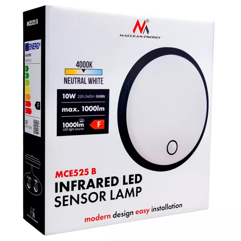 Lampada LED con sensore PIR MACLEAN MCE525 B – applique da esterno, LED attivato dal movimento