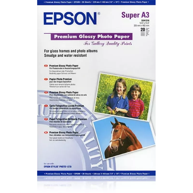 Epson Premium Glossy Photo Paper, DIN A3+, 250g/m², 20 fogli
