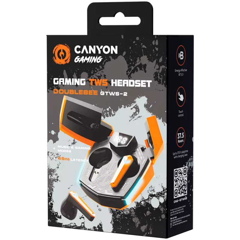 Canyon GTWS-2 Cuffie Wireless Ear-Hook Gaming USB Type-C Dock di ricarica Arancione (CND-GTWS2O)