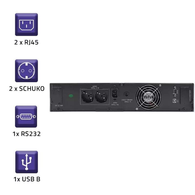 Qoltec 53945 UPS rack, 1 kVA, 800 W, LCD