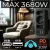 Power splitter MACLEAN MCE248 F/B — 3 prese AC (1x16A, 2x6A) e 4 porte USB (2xUSB‑A, 2xUSB‑C PD 20W), spina EU, nero
