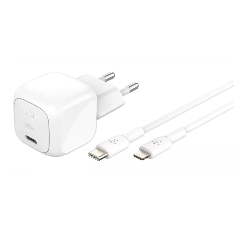 Caricabatterie USB-C 30W Belkin WCA008KQ1MWH-B5 PD PPS, alimentatore compatto per telefoni e tablet