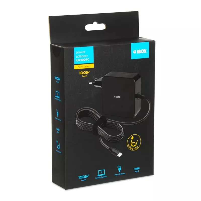iBOX IUZ100TC caricabatterie universale per laptop, USB-C Power Delivery 100 W, chip E-mark