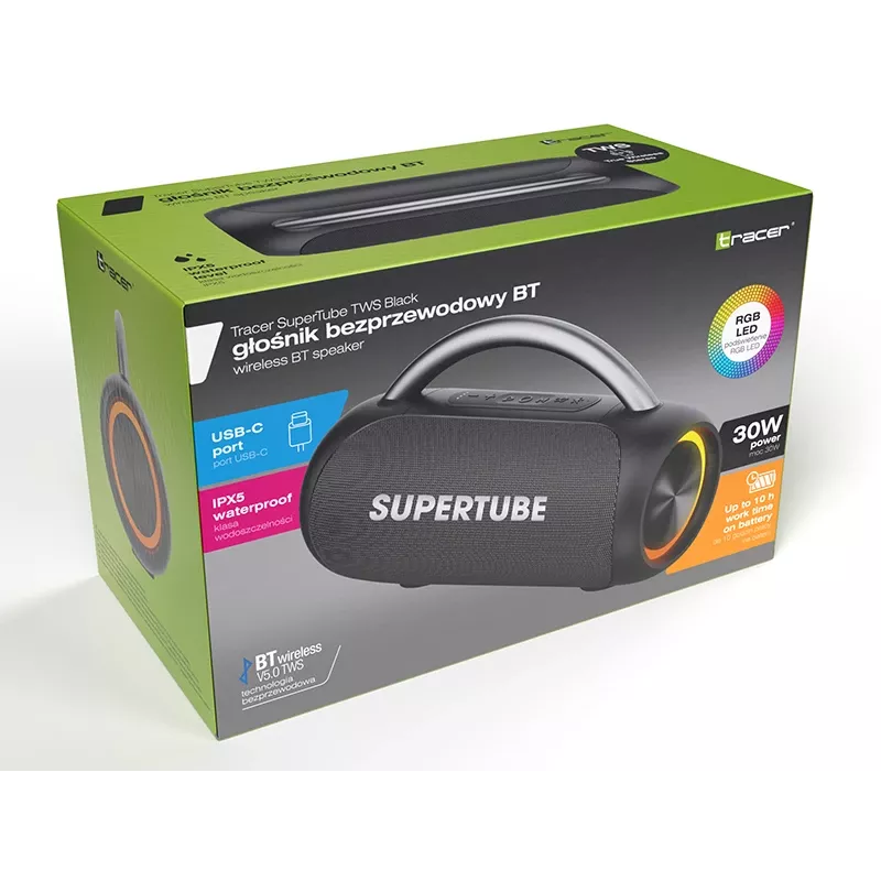Tracer SuperTube TWS Altoparlante Bluetooth portatile, 30 W, IPX5, nero