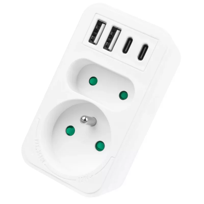 Power splitter MACLEAN MCE249 F/W – 2 prese di rete (16A + 6A) e 4 USB (2x A, 2x C PD 20W)