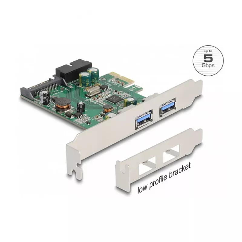 Scheda DeLOCK PCI Express x1 con 2 x USB 3.2 Gen 1 Type-A + 1 x header interno a 19 pin