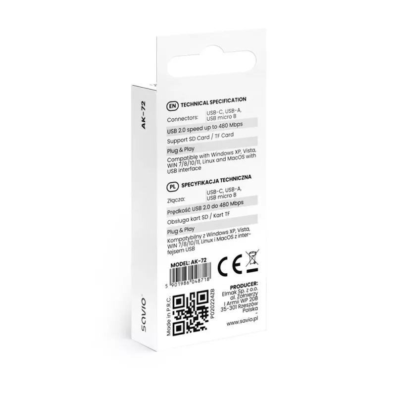 Lettore di schede SD 3 in 1, USB-C + USB-A 2.0 + Micro-USB