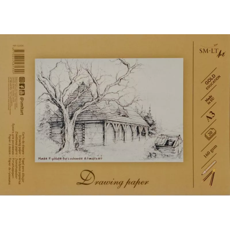 Carta da disegno e schizzo SMLT A3, 160 g/m², 20 fogli, incollata
