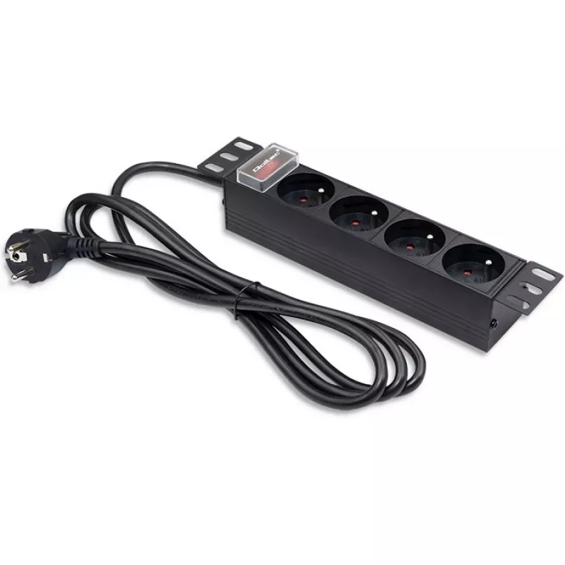 Qoltec PDU in alluminio per RACK 10'' | 1U | 16A | 4xFRENCH | 1,8m