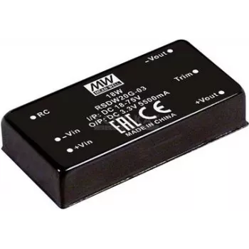 Alimentatore/convertitore MEAN WELL RSDW20F-03 — 20 W di potenza in uscita, 3 V di tensione in uscita, profondità 50,8 mm, peso 35 g